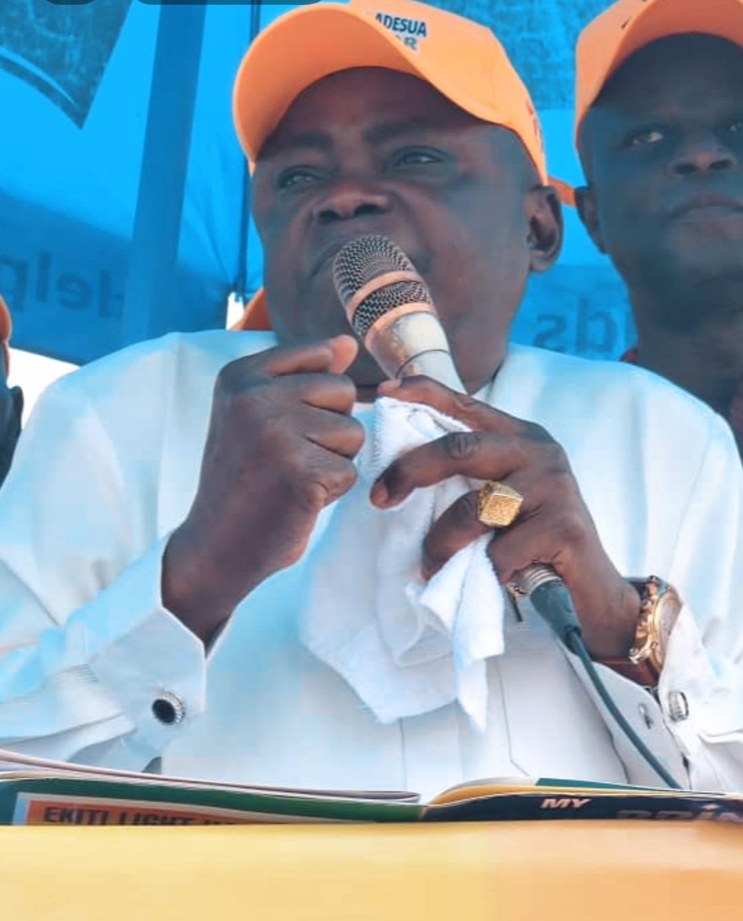 Apostle Ayodele David-Adesua addressing supporters at a campaign rally