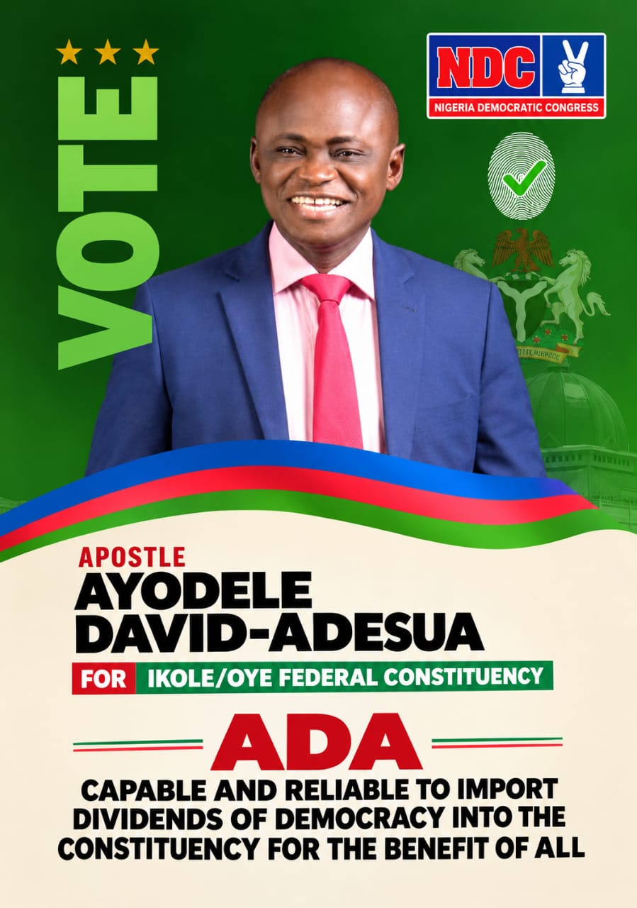 Official campaign poster: Apostle Ayodele David-Adesua, capable and reliable